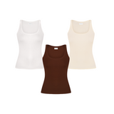 Basic set of 3 Tank Tops in Milk+Butter Yellow+Chocolate