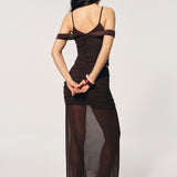 Mesh skirt with draping in Chocolate