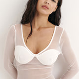 Sheer bodysuit with a neckline in Milk