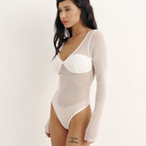 Sheer bodysuit with a neckline in Milk