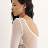 Sheer bodysuit with a neckline in Milk