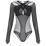 Bodysuit with crisscross straps and cutouts in Black