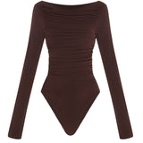 Bodysuit with draping and a turtleneck collar in Chocolate