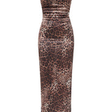 Maxi dress with draping in Leopard