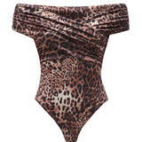 Bodysuit with open shoulders in Leopard