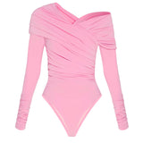 Bodysuit with a wrap front and gathers in Begonia Pink