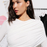 Bodysuit with asymmetrical draping in Milk