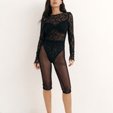 Lace bodysuit with open back in Black