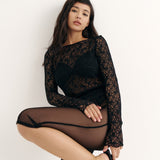 Lace bodysuit with open back in Black