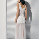 Mesh maxi skirt in Milk