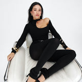 Bodysuit with an asymmetric round neckline in Black
