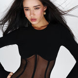 Bodysuit with a corset-style cut and sheer inserts in Black