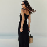 Maxi dress with straps in Black