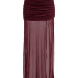Maxi skirt with ruched upper part in Burgundy