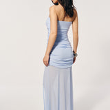Mesh dress with a slit in Light blue