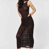 Draped midi skirt in Chocolate