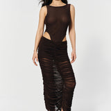 Draped midi skirt in Chocolate