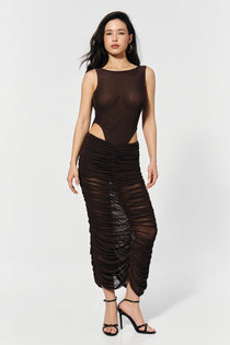 Draped midi skirt in Chocolate, photo 1