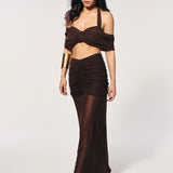 Mesh skirt with draping in Chocolate
