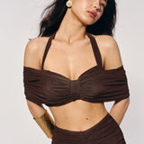 Top with a knot detail and off-the-shoulder sleeves in Chocolate