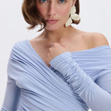 Bodysuit with a wrap front and gathers in Light blue