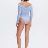 Bodysuit with a wrap front and gathers in Light blue