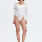 Bodysuit with a wrap front and gathers in Milk