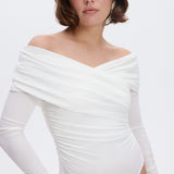 Bodysuit with a wrap front and gathers in Milk