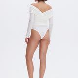 Bodysuit with a wrap front and gathers in Milk