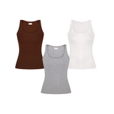 Basic set of 3 Tank Tops in Milk+Grey+Chocolate