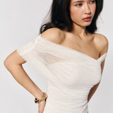 Asymmetrical bodysuit in Milk