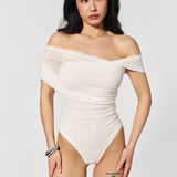 Asymmetrical bodysuit in Milk