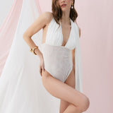 Боді з драпірованою шаллю молочний