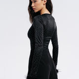 Top with rhinestones and feathers in Black