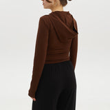 Longsleeve with a zipper and hood in Chocolate