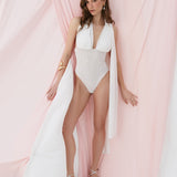 Боді з драпірованою шаллю молочний