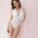 Боді з драпірованою шаллю молочний