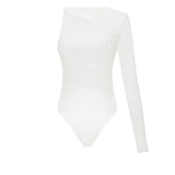 Asymmetric one-shoulder bodysuit in White