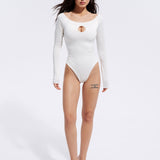 Bodysuit with rhinestones and a round neckline in Milk