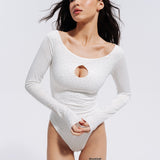Bodysuit with rhinestones and a round neckline in Milk
