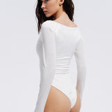 Bodysuit with rhinestones and a round neckline in Milk