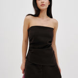Asymmetric corset top in Chocolate