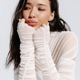 Mesh ruched sleeves in Milk
