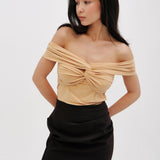 Top with a knot and off-shoulder design in Butter Yellow