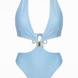One-piece swimsuit with gold-tone hardware in Light blue
