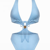 One-piece swimsuit with gold-tone hardware in Light blue