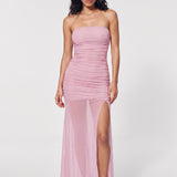 Mesh slit dress in Lavender pink