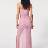 Mesh slit dress in Lavender pink