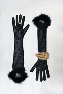Gloves with feathers in Black, photo 1