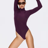 Bodysuit with a stand-up collar in Plum